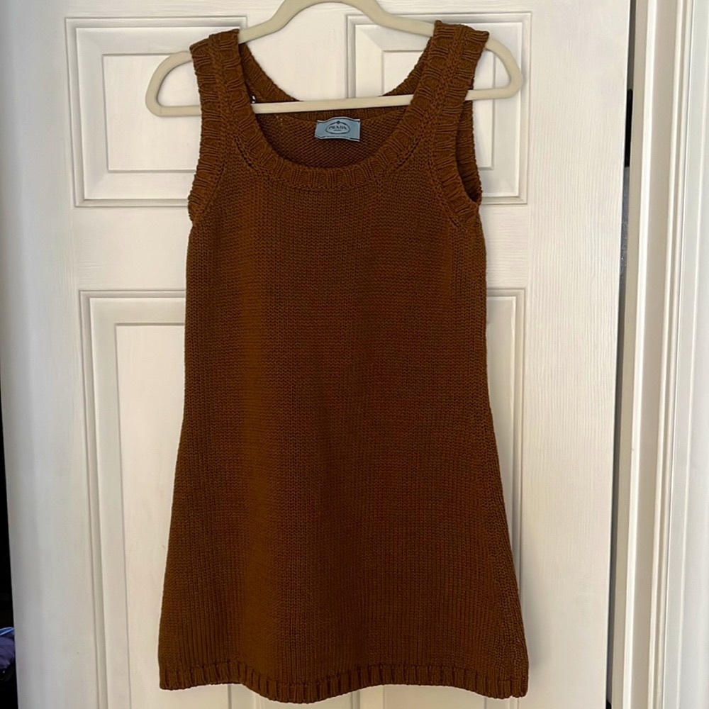 Prada cotton knit dress in khaki color
